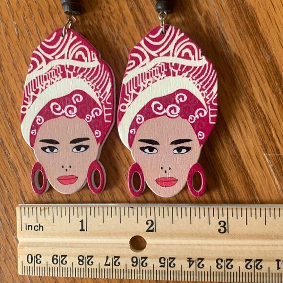 Pierced Earrings Exaggerated Fishhook Wood Lightweight Earrings Exotic Woman - Picture 5 of 6